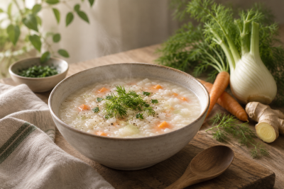 Congee- lämmin ja lempeä ruoka turvoneelle vatsalle